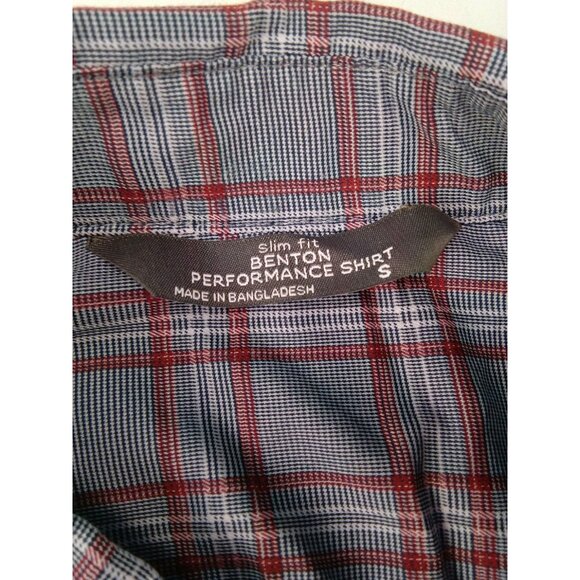 Mens Benton Slim Fit Performance Gray Shirt Size S Small Long Sleeves Plaid - Picture 2 of 3